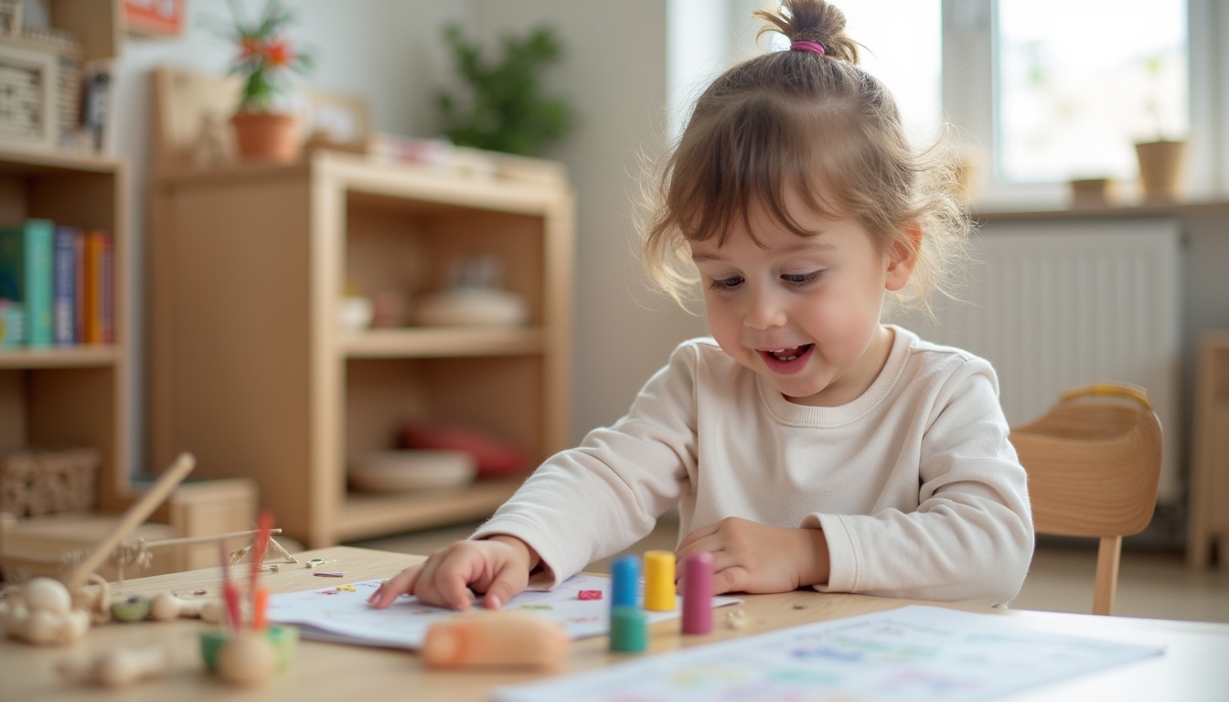 Copii jucandu-se intr-o gradinita Montessori din Ploiesti, intr-un mediu luminos si organizat.